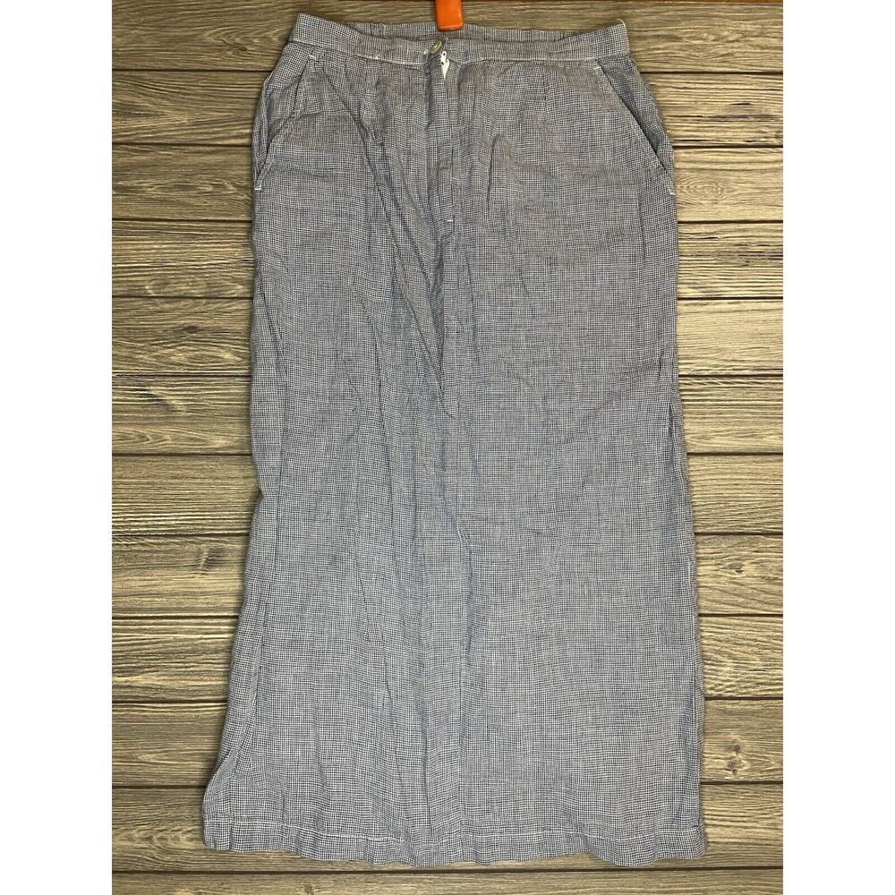 Talbots Sz 8 Petite Vintage Blue Houndstooth Irish Linen Blend Maxi Skirt Zipper